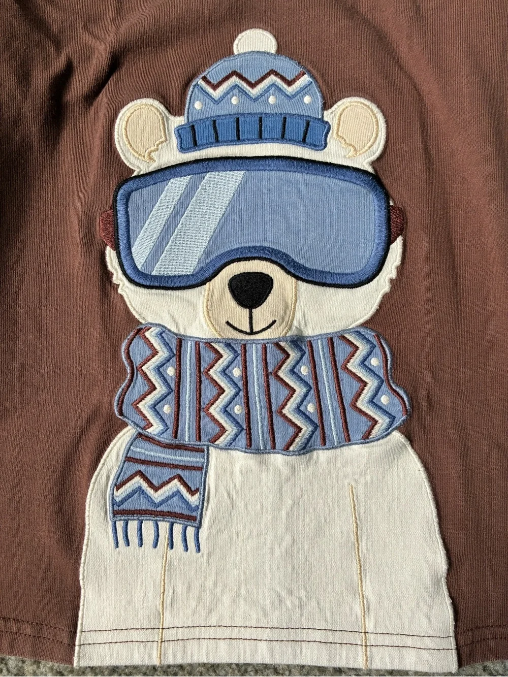 Gymboree Embroidered Ski Bear Layered Tee (Brown/Cream/Blue) Size 6